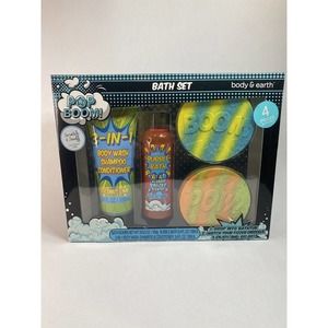 POP BOOM Body & Earth 4-Piece Bath Set 3-in-1 Body Wash Bubble Bath Bath Bombs